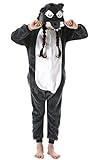 Jumpsuit Onesie Tier Fasching Karneval Halloween Kostüm Kinder Mädchen Junge Sleepsuit Overall Pyjama Unisex Lounge Cosplay Schlafanzug Grau Wolf for Höhe 90-148CM