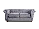 Sofa Chesterfield Asti 2-Sitzer, Couchgarnitur 2-er, Sofagarnitur, Couch mit Holzfüße, Polstersofa - Glamour Design (Grau (Capri 09))