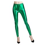 Rrongwn Damen Wetlook Leggings Lackhose Lederimitat Hose High Waist Skinny Glanz Lederpants Tights Sport Tanz Party Clubwear Wet Look Metallisch Latex Leggings Skinny Stretch Lack