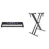 Yamaha PSR-E373 Digital Keyboard, schwarz – Vielseitiges Instrument mit 61 anschlagdynamischen Tasten & RockJam doppelstrebiger verstellbarer Keyboardständer mit Sicherungslaschen