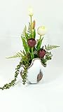 Tulpengesteck im hochwertigen Topf in Holzoptik Blüten in weiß und Aubergine Wohndeko