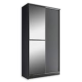 ALEDO Eleganter Kleiderschrank mit großer Spiegeltür & ausziehbarer Kleiderstange - Vielseitiger Schiebetürenschrank in Graphit - 120 x 220 x 45 cm (B/H/T)