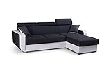 Ecksofa mit Schlaffunktion Eckcouch mit Bettkasten Sofa Couch Wohnlandschaft L-Form Polsterecke Pedro (Schwarz + Weiß, Ecksofa Rechts)