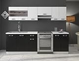 Kuechen-preisbombe Küche Omega 240 cm Küchenzeile Küchenblock variabel stellbar in Schwarz W