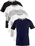 LA AURA® Herren T-Shirt Set (5er Pack) | Slim Fit | M L XL | 100% Baumwolle | mit Rundhalsausschnitt | einfarbig | Perfekt für Sport, Freizeit oder Büro