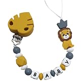 Silikon Schnullerkette mit Wunschname – Löwe Motiv – Personalisierter Schnullerhalter – BPA-frei & Handgemacht – Ideales Babygeschenk zur Geburt oder Babyshower (Senf)