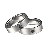 Agobel Verlobung Ring Mann, Ehe Ring mit Gravur Edelstahl Mond und Sonne Silber Damen54 (17.2) Männer52 (16.6) Kostenlose Gravur mit Ringbox