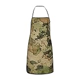 TIXYFAN Abstrakte Militärschürze in Camouflage-Muster für Damen und Herren, mit Taschen, Küchenschürzen für Koch, Kochen, Grillen, Khakigrün