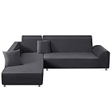 TAOCOCO Sofa Überwürfe Sofabezug Elastische Stretch für L-Form Sofa Abdeckung 2er Set mit 2 Stücke Kissenbezug (Grau, 3 Sitzer+3 Sitzer)
