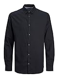 JACK&JONES Hemd Slim Fit Business Shirt Weiches Langarm Twill Oberteil aus Baumwolle JJEGINGHAM, Größe Hemd:XL,Farben:Schwarz