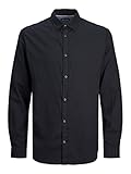 JACK&JONES Hemd Slim Fit Business Shirt Weiches Langarm Twill Oberteil aus Baumwolle JJEGINGHAM, Größe Hemd:L,Farben:Schw