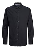 JACK&JONES Hemd Slim Fit Business Shirt Weiches Langarm Twill Oberteil aus Baumwolle JJEGINGHAM, Größe Hemd:XL,Farben:Schwarz