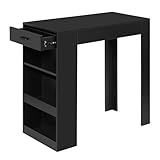 WOLTU Stehtisch Bartisch Bistrotisch, mit 1 Schublade 3 Ablagen, mit Weinregal, Küchentisch für Bar Küche Wohnzimmer Esszimmer, 100x100x50 cm, Schwarz, BT47