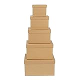 Ideen mit Herz Geschenkboxen mit Deckel | Pappboxen | 5er Set | 5 verschiedene Größen ineinander, groß bis klein | Karaftpapier-Karton | ideal für Geburtstag & Hochzeit | rechteckig 8 bis 18cm