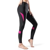DIFOS Fahrradhose Lang Damen Thermo Radlerhose gepolstert Winter Lange Radhose Elastische Reiter Leggings Radsport Tights(L,Schwarz/Rosa)