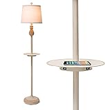 Bsmathom USB Stehlampen, Bauernhaus Stehlampe mit Tablett Tisch und USB-Ports, Rustikale Vintage Harz Stehleuchte Leselampe Stehlampe für Wohnzimmer Schlafzimmer Büro