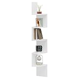 WOLTU Eckregal mit 5 Ablagen, Zickzack-Wandregal Ecke, Schweberegal Hängeregal, schwebendes Regal Weiß Wand, für Küche Wohnzimmer Schlafzimmer, CD DVD, Wanddeko, aus E1 MDF RG9313ws2
