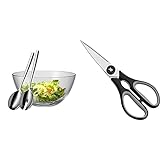 WMF Taverno Salatschüssel Set 3-teilig, Salatbesteck 25 cm mit Salatschale, runde Schale Ø 23,5 cm, Glas & Touch Küchenschere 21 cm, Haushaltsschere mit Sägeschliff, schwarz