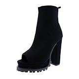 Stiefel Damen Dick High Heel Peep Toe Stiefel Reißverschluss Stiefeletten Einzelne Schuhe (39,schwarz)