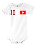 Kinder Baby Strampler Shirt Tunesien mit Wunschname + Nummer - Rot 12-18 Monate