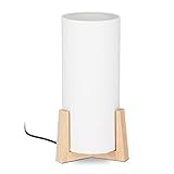 Relaxdays Tischlampe Holzfuß, runder Lampenschirm, modernes Design, E14, Nachttischlampe, HxD: 33 x 15 cm, weiß/natur