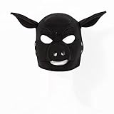 OnundOn Schweine Maske Tierkopf Maske Ledermaske für Partyspiele Halloween Masken Kostüm Full face Valentinstag Petplay Maske für Damen Herren (Schwarz)