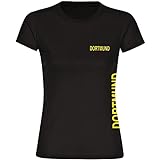 VIMAVERTRIEB® Damen T-Shirt Dortmund - Brust & Seite - Druck: gelb - Frauen Shirt Fußball Fanartikel Fanshop - Größe: L schwarz