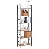 WOLTU Standregal, Regal mit 6 Ebenen, Bücherregal, Küchenregal, Regal schmal, Lagerregal stehend Wohnzimmer, 60x180x28 cm, schwarz helle Eiche, RGB9307