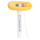 FECAMOS Schwimmendes Pool-Thermometer, kompakte Größe Baby-Pool-Thermometer Praktisches Schwimmbad-Thermometer mit hängender Schlinge für Schwimmbäder Spas, Whirlpools
