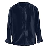 Beokeuioe Frühling Sommerhemd für Herren Leicht Baumwolle Leinenhemd Langarmhemd Regular Fit Männer Freizeithemd Strand Hemden Langarm Bluse Casual Oberteile Stehkragen Lang