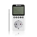 KETOTEK Tag Nacht Thermostat Steckdose Digitaler Temperaturregler mit 3M Fühler Timer Heizung Kühlung Steckerthermostat mit Zeitschaltuhr für Gewächshaus Terrarium Rep