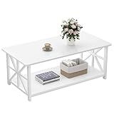 GreenForest Counchtisch mit Stauraum, 100 cm Wohnzimmertisch, Stabiler Sofatisch aus Holz und Metall, Kaffeetisch mit Regal, Industriestil, Rustikales Design, Reinweiß