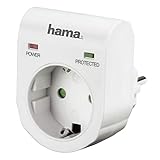 Hama Überspannungsschutz Adapter für z.B. Telefonanlage, Computer, Hifi und TV-Geräte, bis 3500 W, 230 V, doppelte LED-Statusanzeige, weiß