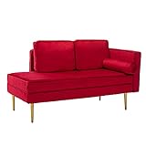 Mingone Sofa Samt Moderne Design Schlafsofa Klein 2 Sitzer Sofa Chaiselongue Sessel mit Armlehnen und Kissen Relaxsessel für Wohnzimmer Schlafzimmer，Rot