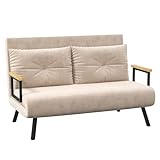 HOMCOM Schlafsofa, Klappbett mit Bettfunktion, Relaxsessel mit Rückenkissen, Polstersofa mit Verstellbarer Rückenlehne, Samtoptik, 102 x 73 x 81 cm, Beig