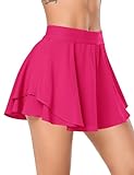DERCA Tennisröcke für Frauen mit Shorts, plissierter Golfrock, hohe Taille, Laufen, Workout, athletische Skorts, mit Taschen, Knallpink (Hot Pink), XX-Large