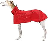 MOREZI Windhund-Regenmantel, regenfest/wasserdicht, hoher Bund mit verstellbarem Kordelzug und Hüftgurt, geeignet für Windhunde und ähnliche mittlere und große Jagdhunde-Rot-L