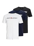 JACK & JONES Herren JJECORP Logo Tee SS Crew Neck 3PK MP T-Shirt, White/Pack:1Black 1Navy Blazer 1 White, XXL
