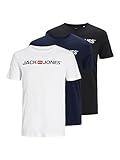 JACK & JONES Herren JJECORP Logo Tee SS Crew Neck 3PK MP T-Shirt, White/Pack:1Black 1Navy Blazer 1 White, XL