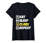 Damen Eat Sleep Clash Repeat T-Shirt mit V-Ausschnitt