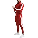 GOOSMI Challenger Tracksuit Herren Komfortabler Und Atmungsaktiver Vielseitiger Jogginganzug Herren Herbst Einfarbig Outdoorjacke Gestreift Herren H-Red1 XL