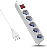 Mehrfachsteckdose mit 5 Universalsteckdosen ITA 10/16 A und Schuko, beleuchteter Schalter, Kabel mit italienischem Stecker 16 A, weiß, zweipolig, 250 V max. 2500 W