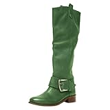 Yowablo boots weitschaftstiefel stiefel Stiefel Frauen Mode Kniehohe Reitstiefel Dicke Absätze Lederschuhe (37,Grün)