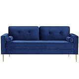 VASAGLE Sofa, Couch für Wohnzimmer, Bezug aus Samt, für Wohnungen, kleinen Raum, Holzgestell, Metallbeine, einfacher Aufbau, modernes Design, 181 x 82 x 86 cm, blau LCS002Q01
