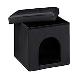 Relaxdays Hundebox Sitzhocker HBT 38 x 38 x 38 cm Stabiler Sitzcube mit praktischer Tierhöhle für Hunde und Katze aus hochwertigem Kunstleder und Deckel zum Abnehmen für Ihren Wohnraum, schwarz