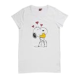 United Labels Peanuts Snoopy Damen Schlafshirt Nachthemd Pyjama Kurzarm Oberteil Weiß - L