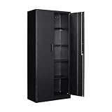 Aktenschrank Aufbewahrungsschrank mit Schloss Stahlschrank Stahlspind Mehrzweckschrank Metallschrank mit 2 Türen für Büro Haus Garage Fitnessstudio Schule 170X78X39cm Schw