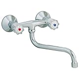 aquaSu® Wand-Zweigriffmischer Standard Plus | Küchenarmatur mit schwenkbarem S-Auslauf | Mischbatterie für Spüle | Spültischarmatur | Wand-Befestigung | Chrom | 77862 6