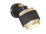 WOFI Design Wandstrahler GROVE Schwarz/Gold mit einem runden Lampenschirm aus Metall & Stoff, Spot schwenkbar E14 Fassung