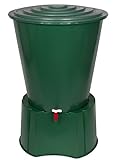 XL Regentonne 210 Liter aus Kunststoff in Grün. Mit sehr robustem Monoblock Stand, Wasserhahn und Deckel mit Sicherheitsverschluss! Top Qualität